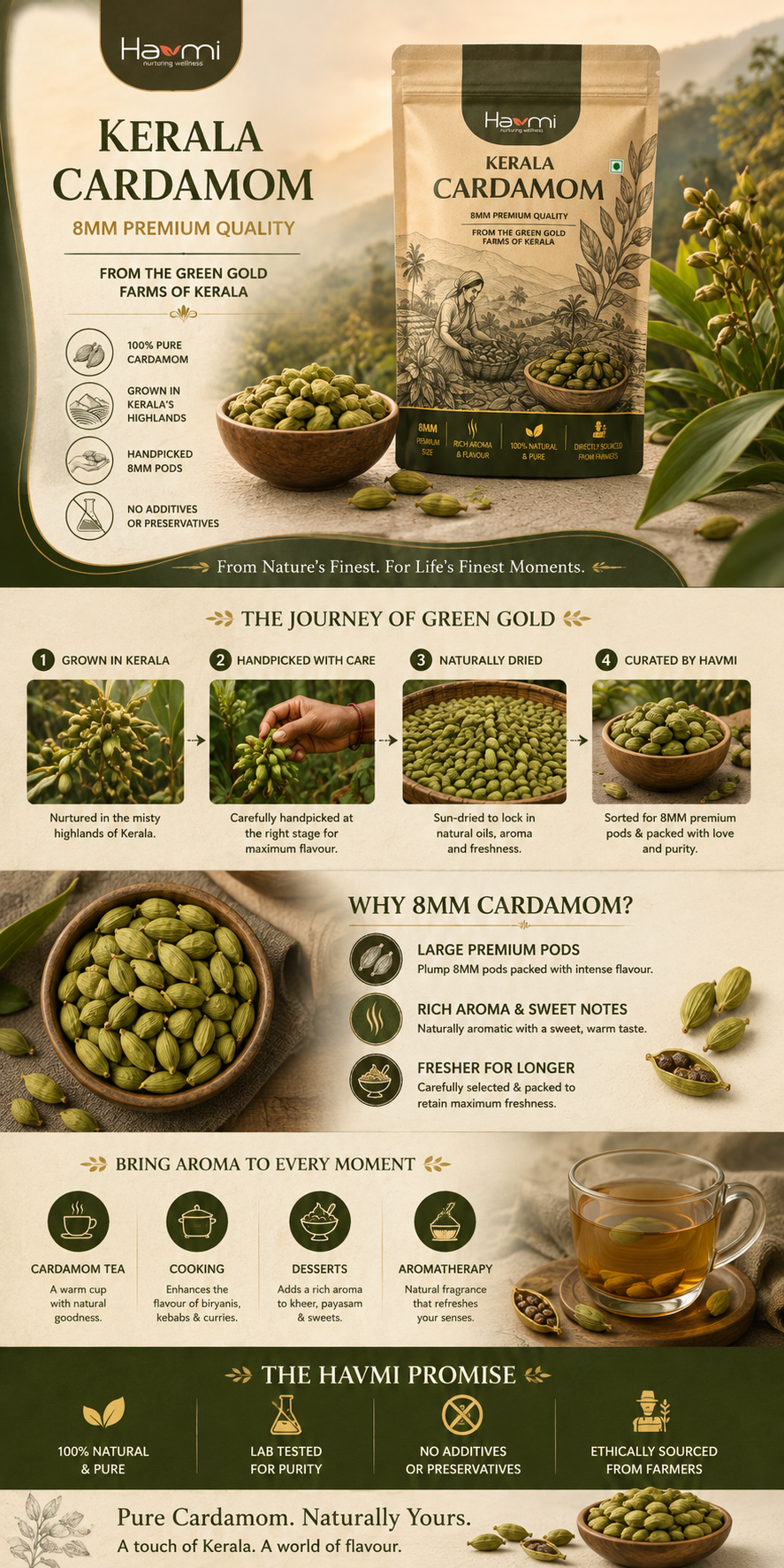 Havmi Kerala Cardamom – Premium 8MM Green Cardamom